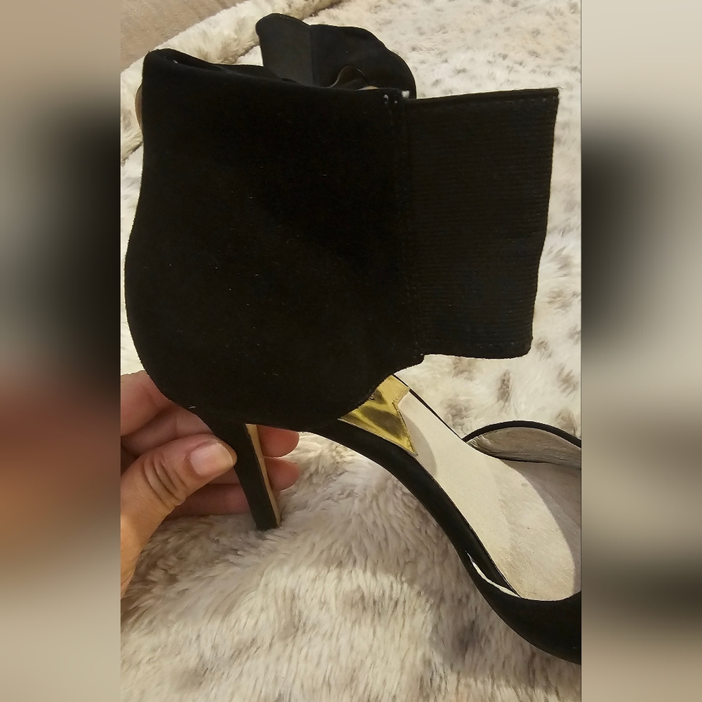 Michael Kors Black Suede Open-Toe Ankle-Cuff Stilettos - Picture 5 of 6
